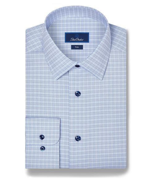 David Donahue Sky &amp; Blue Twill Check Stretch Dress Shirt