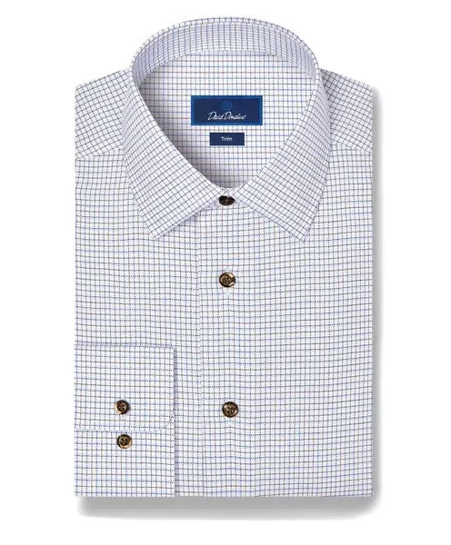 David Donahue Blue &amp; Chocolate Dobby Check Dress Shirt