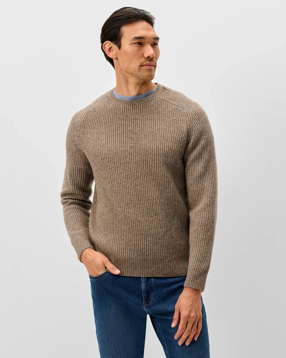 Johnnie-O Merino Yak Rib Crew Almond