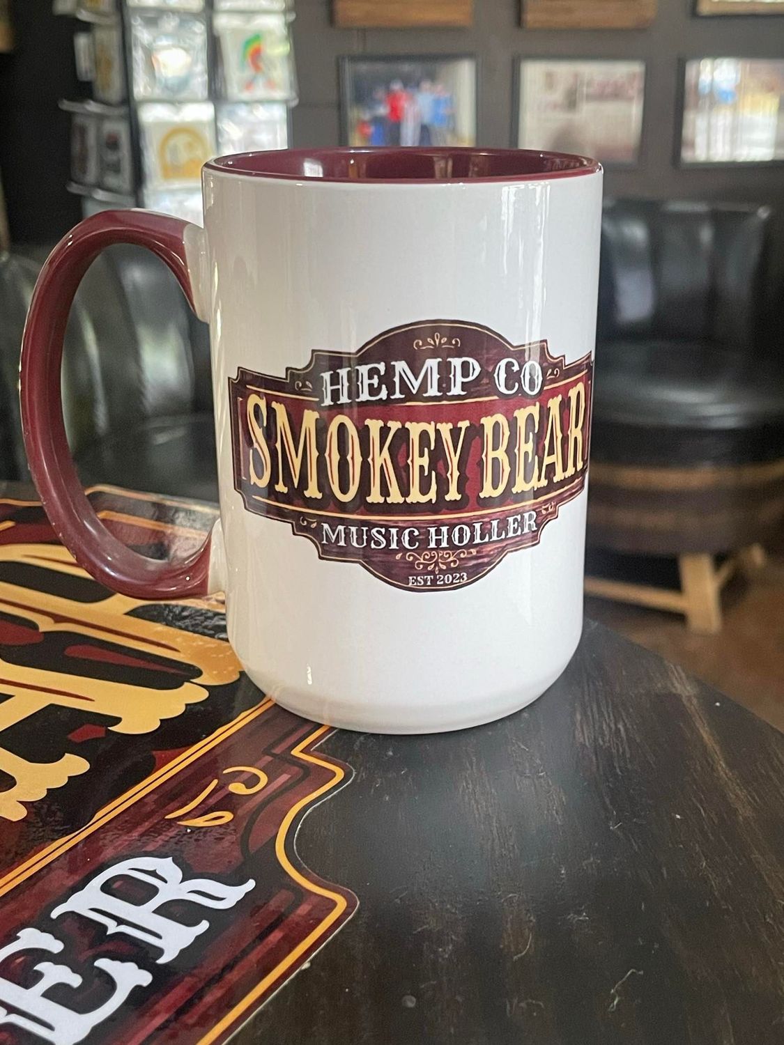 Branded Coffee Cup Burgundy Handle & Rim