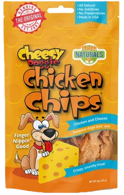 Bag of Cheezy Chicken Chips grain-free dog treats made in the USA