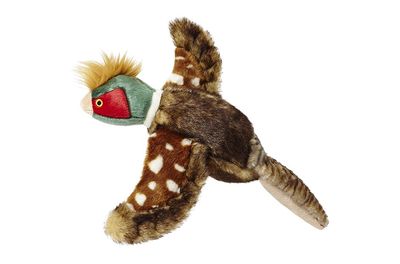Fluff &amp; Tuff Ike the Pheasant plush dog toy with colorful wings and tail
