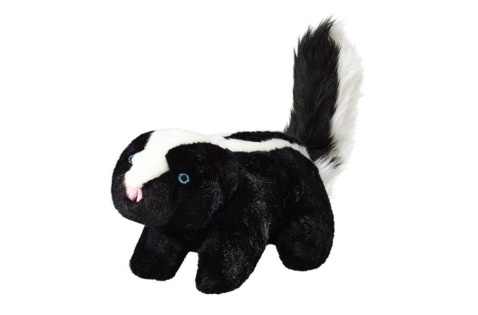 Fluff &amp; Tuff Lucy Skunk plush dog toy with fluffy tail and pink nose