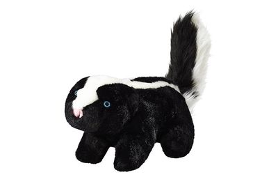 Fluff &amp; Tuff Lucy Skunk plush dog toy with fluffy tail and pink nose