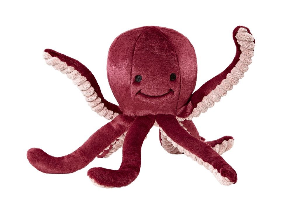 Olympia Octopus plush dog toy posed as if swimming