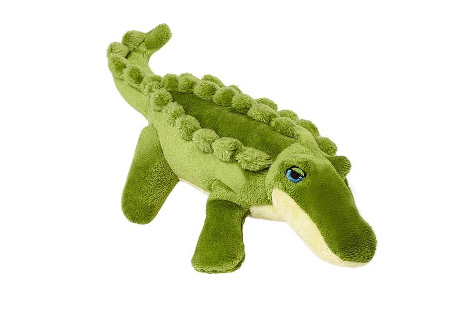 Fluff &amp; Tuff Savannah Baby Gator plush toy with green fur and soft tail