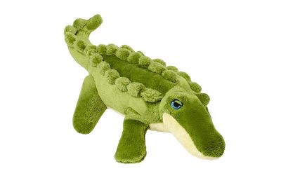 Fluff &amp; Tuff Savannah Baby Gator plush toy with green fur and soft tail