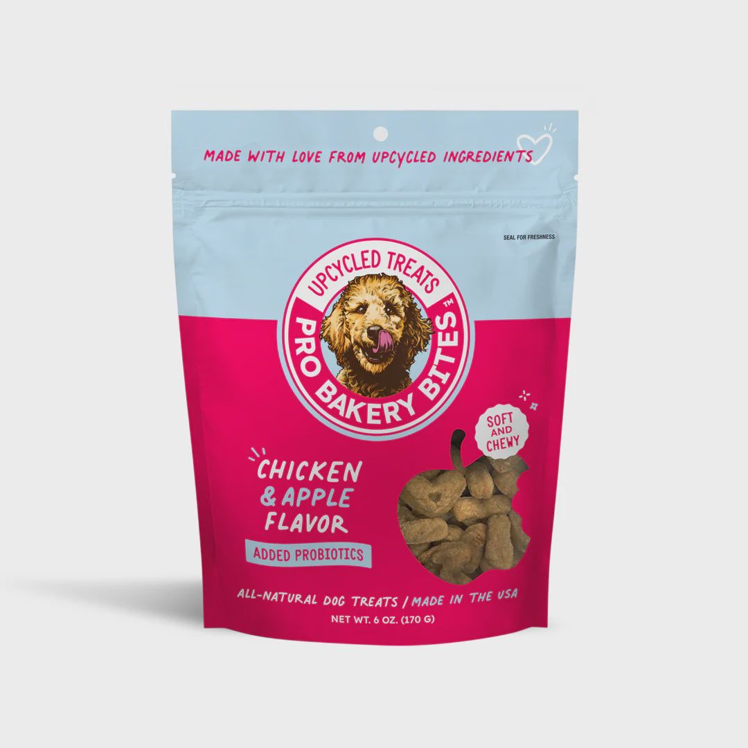 Pro Bakery Bites treat bag labeled Chicken &amp; Apple Recipe