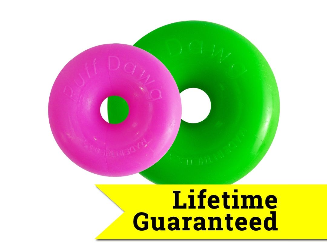 Ruff Dawg Dawg-Nut – durable donut-shaped rubber dog toy, USA made and lifetime guaranteed.