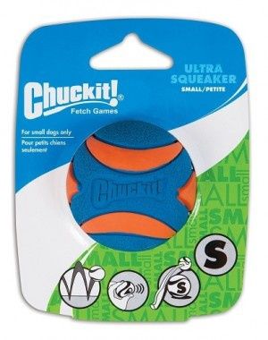 Chuckit! Ultra Squeaker Ball – durable rubber dog fetch ball with squeaker, high bounce, and bright colors.