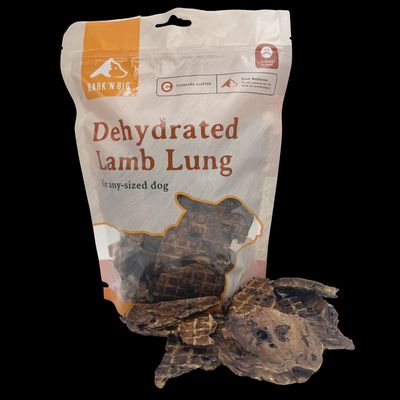 Bag of Bark ’N Big natural lamb lung treats made in the USA