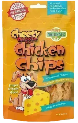 Bag of Cheezy Chicken Chips grain-free dog treats made in the USA