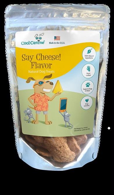 Bag of Say Cheese dog treats.