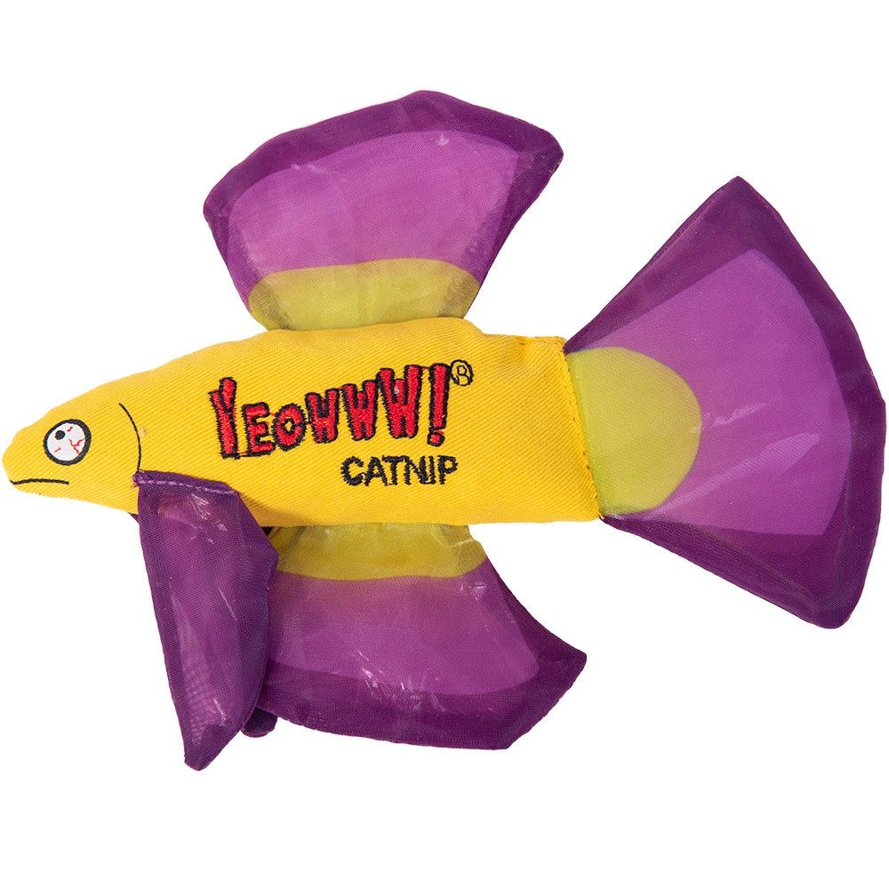 Yeowww! Catnip Betta Fish 6.5-inch cat toy with crinkle fabric and 100% organically grown catnip in durable cotton twill