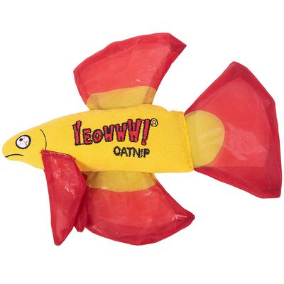 Yeowww! Catnip Betta Fish 6.5-inch cat toy with crinkle fabric and 100% organically grown catnip in durable cotton twill