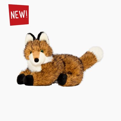 Jasper the silent fox plush dog toy, 11 inches, russet and cream coloring, no squeaker for quiet play