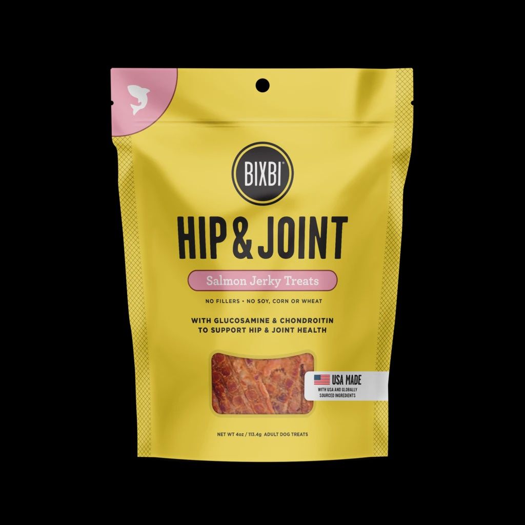 BIXBI Hip &amp; Joint Salmon Jerky dog treats with glucosamine and chondroitin for joint support