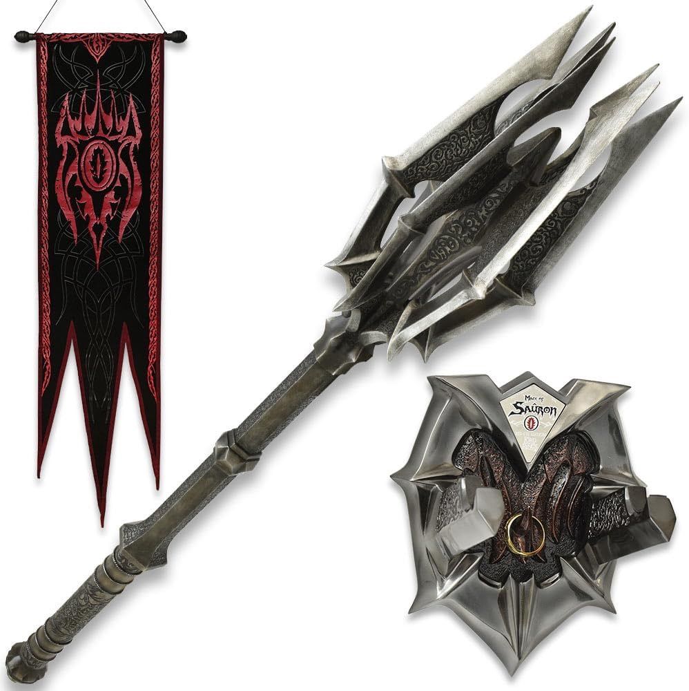 LOTR Sauron Mace And Banner Metal Replica With One Ring