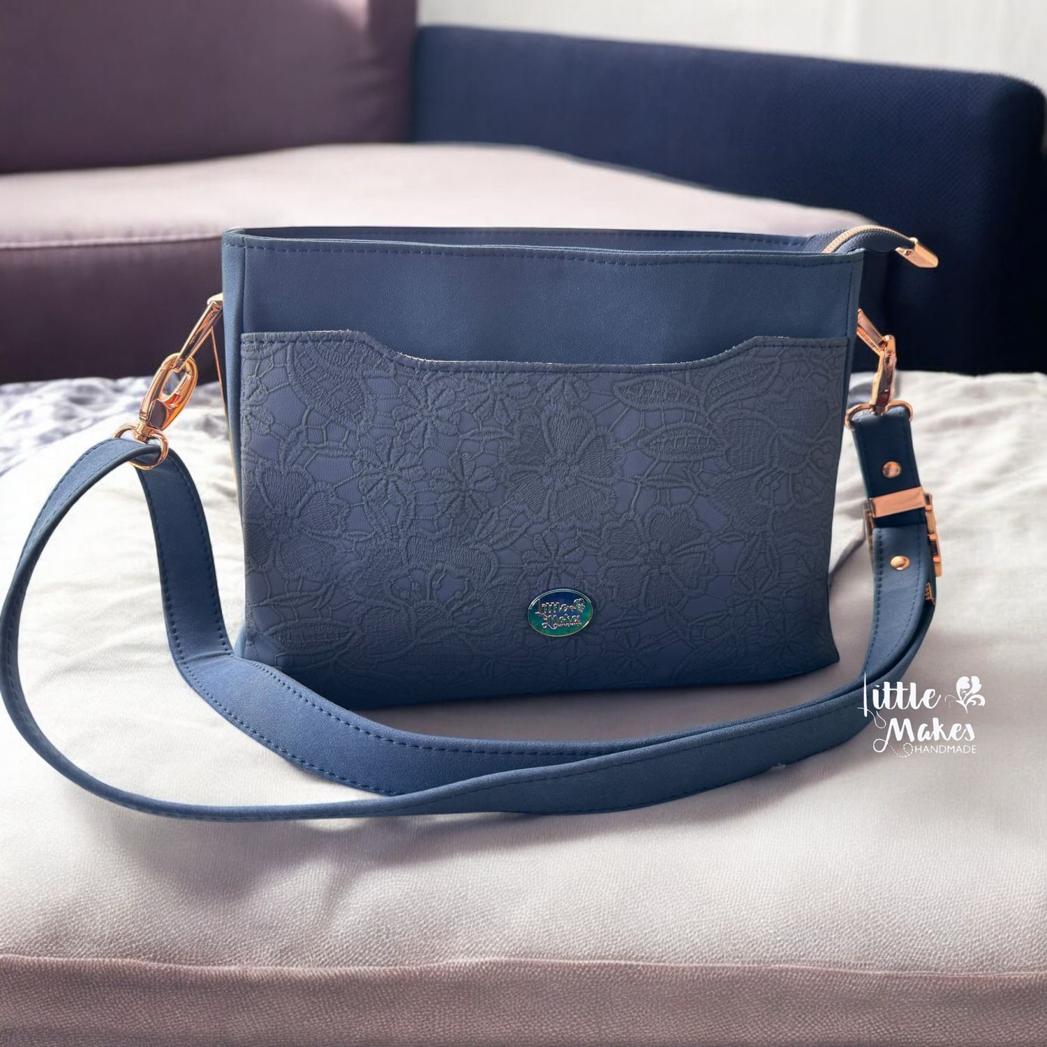 Zynah Bag-Navy embossed floral.