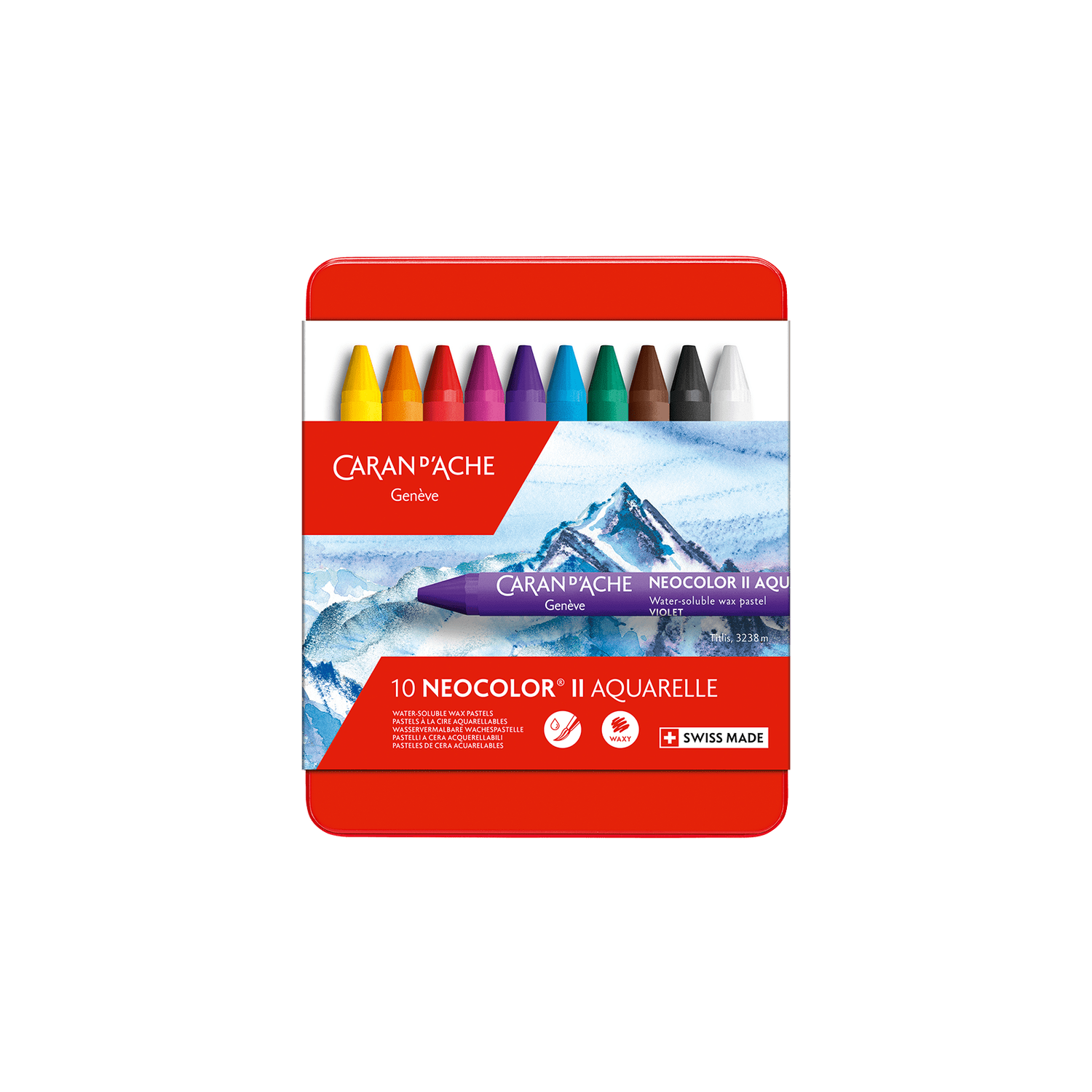 CARAN DACHE NEOCOLOR II PASTELS 10 COLOUR METAL BOX SET