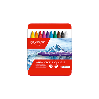 CARAN DACHE NEOCOLOR II PASTELS 10 COLOUR METAL BOX SET