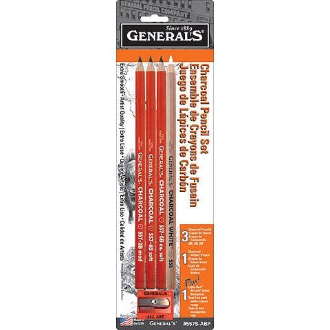 CHARCOAL PENCIL SET AND SHARPENER CARDED