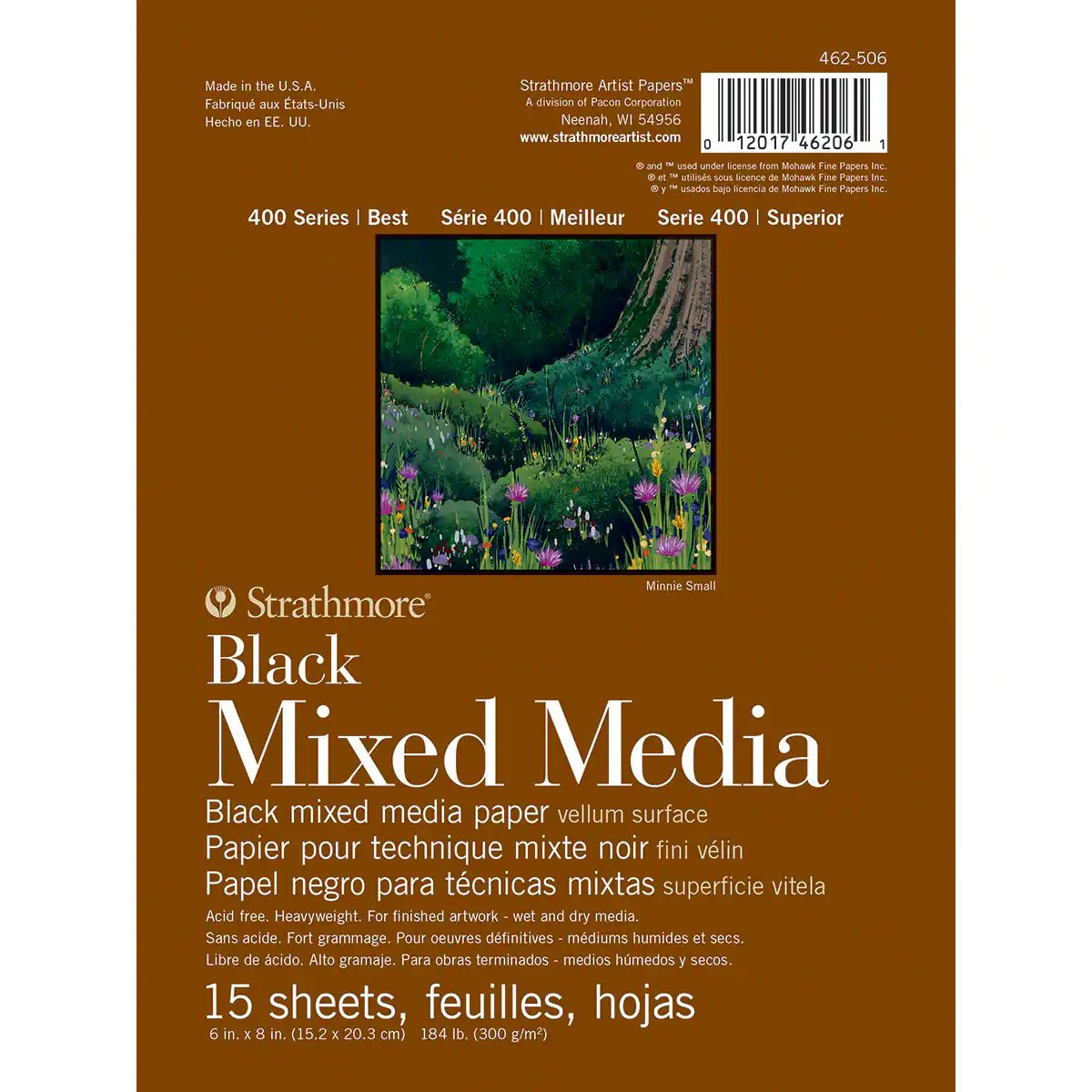 MIXED MEDIA PAD BLACK GLUE BOUND 184LB 15SH 6X8