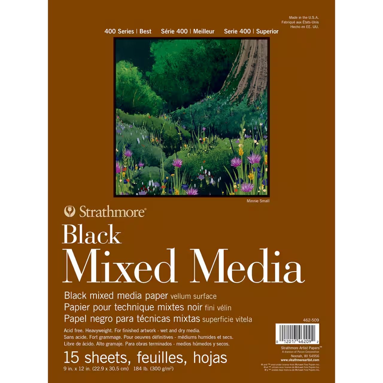 MIXED MEDIA PAD BLACK GLUE BOUND 184LB 15SH 9X12