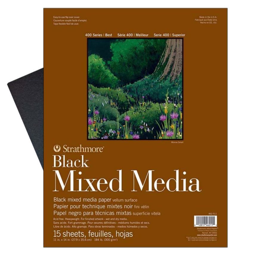 MIXED MEDIA PAD BLACK GLUE BOUND 184LB 15SH 11X14