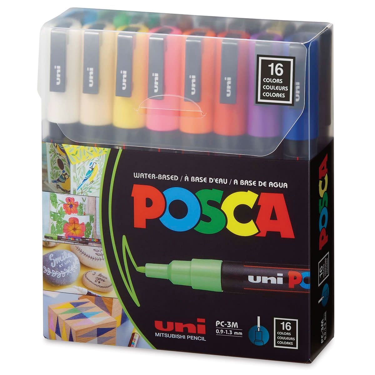 POSCA Paint Marker Sets, 16-Color PC-3M Fine Set (Black, White, Red, Yellow, Blue, Light Blue, Green, Light Green, Pink, Light Orange, Orange, Violet, Gray, Brown, Gold &amp; Silver)