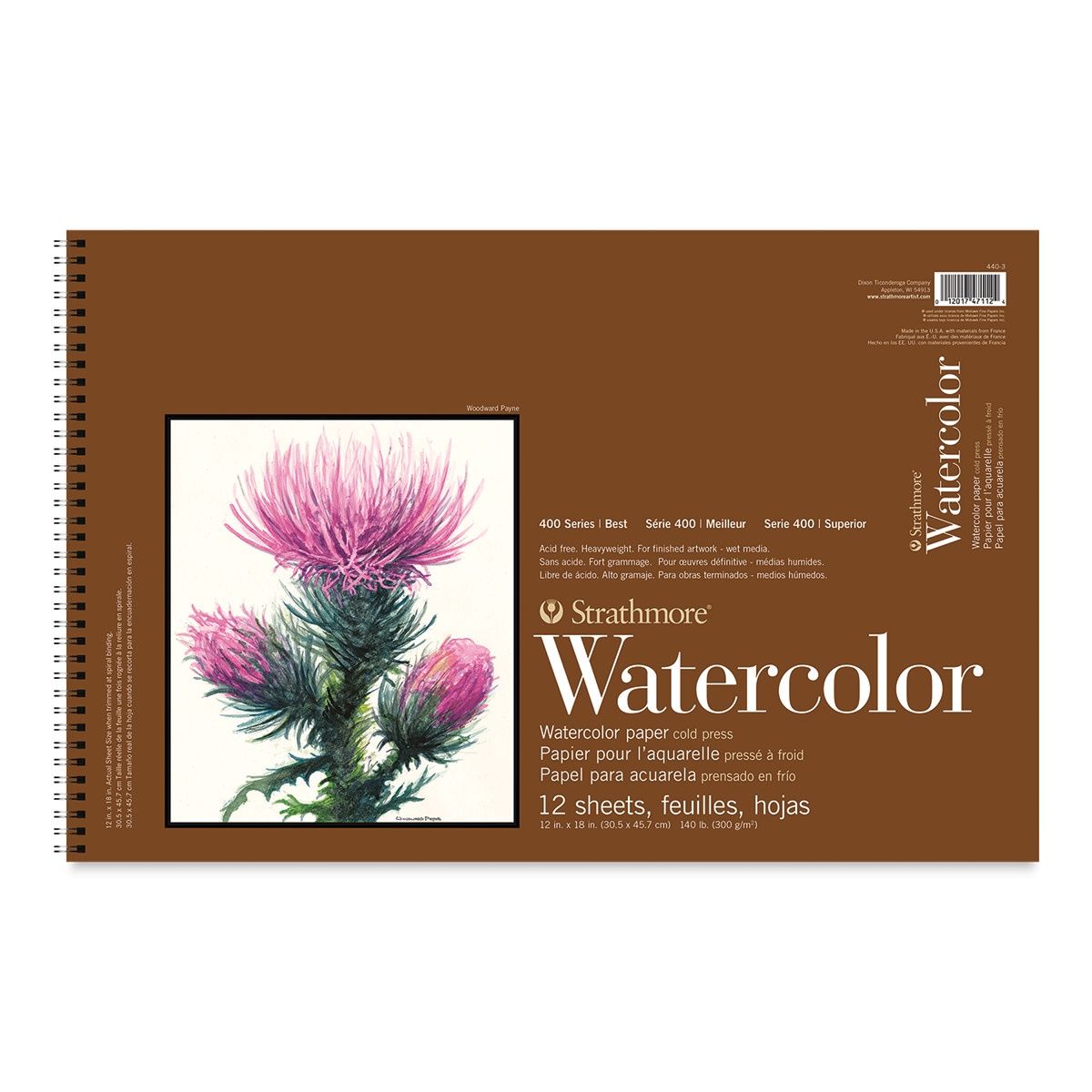 WATERCOLOR COLD PRESS SPIRAL TOP PAD 140LB 12 SHEETS 12X18