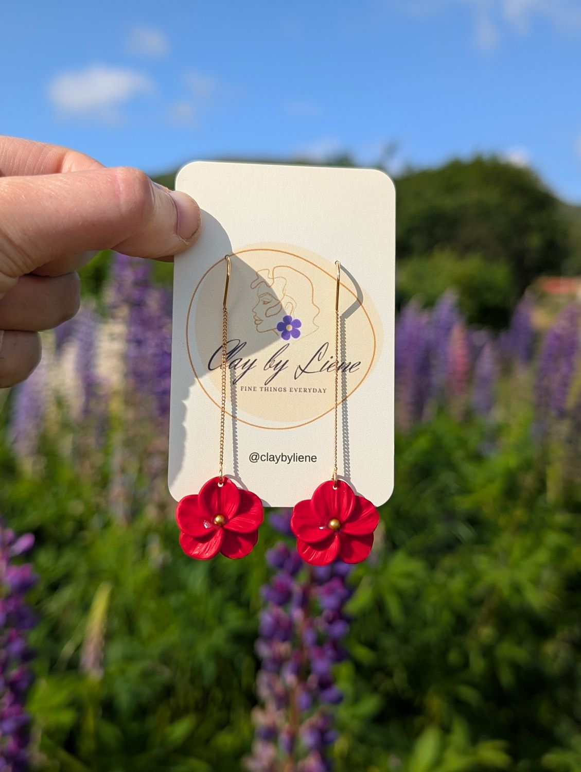 Small flower on chain earrings