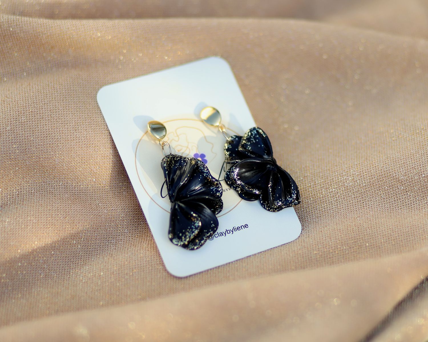 Black half flower statement earrings (two options)