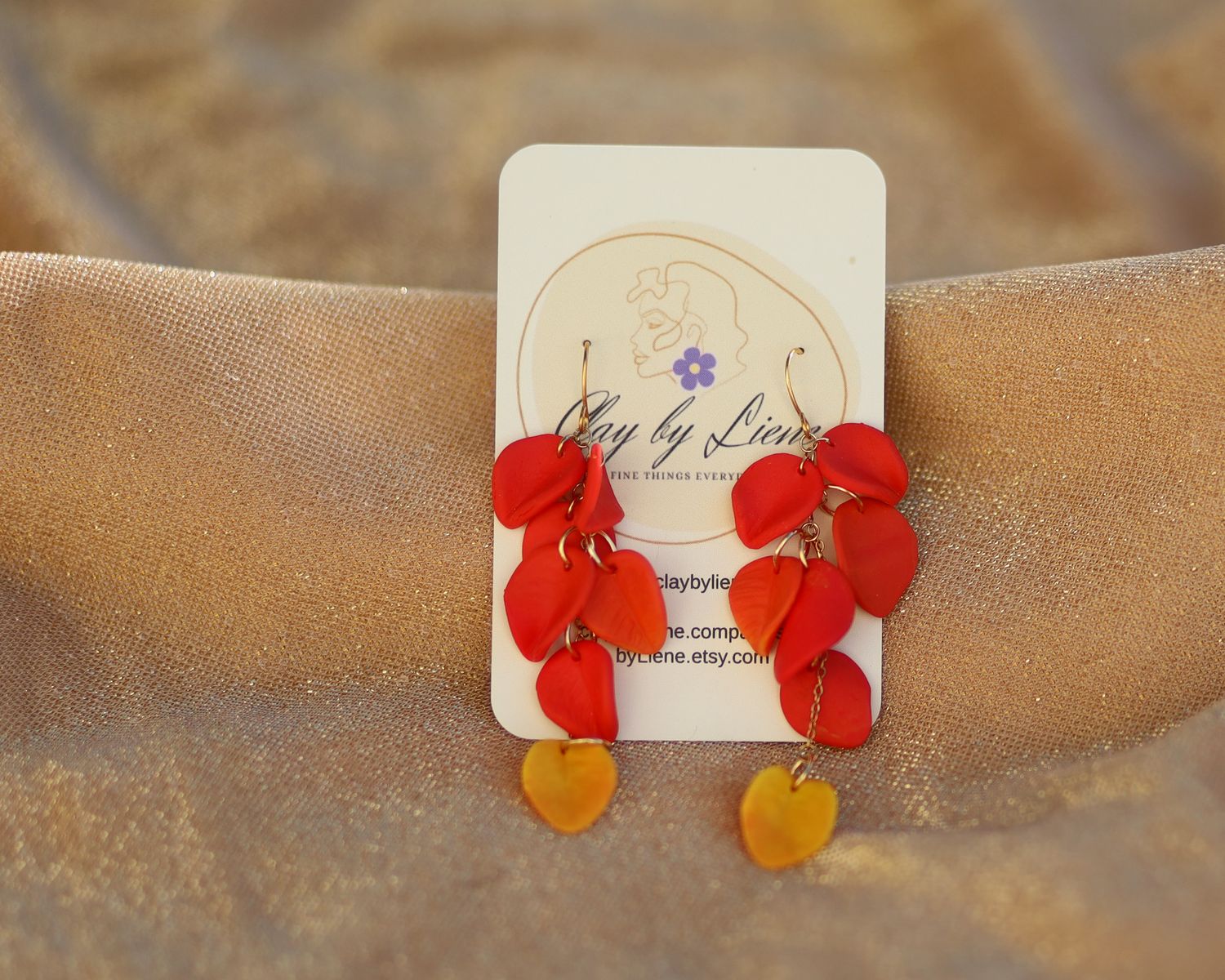 Long dangle earrings with autumn leaves