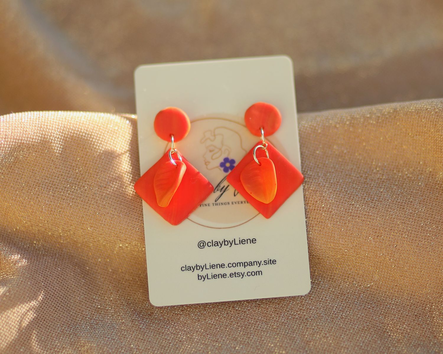 Orange autumn square earrings
