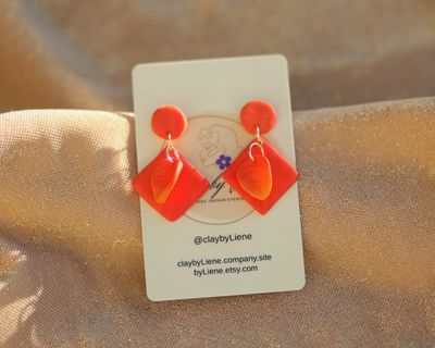 Orange autumn square earrings