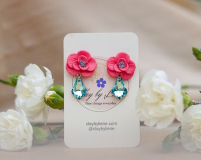Pink poppies with glass beads