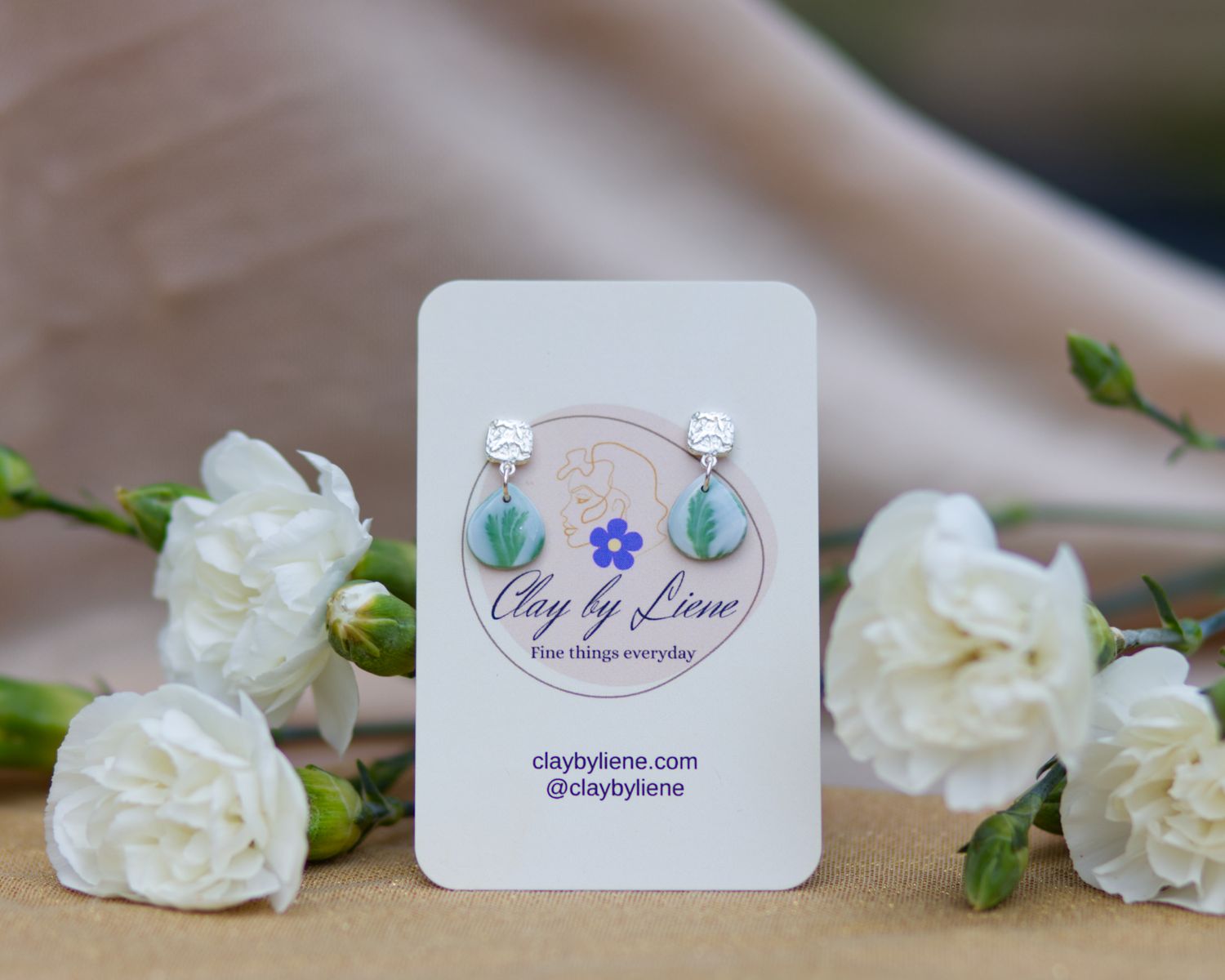 Sterling silver organic studs with green drops