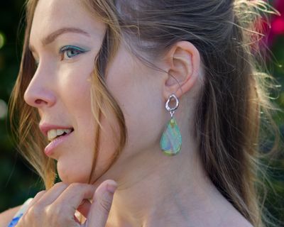 Large green drop earrings