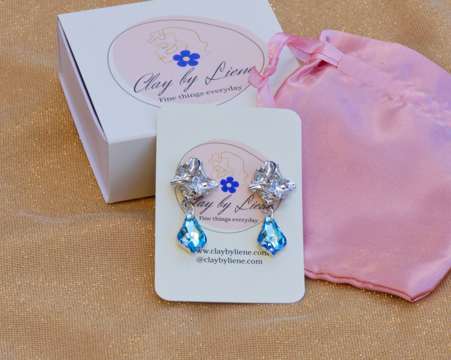 Turquoise glass bead earrings with organic stud