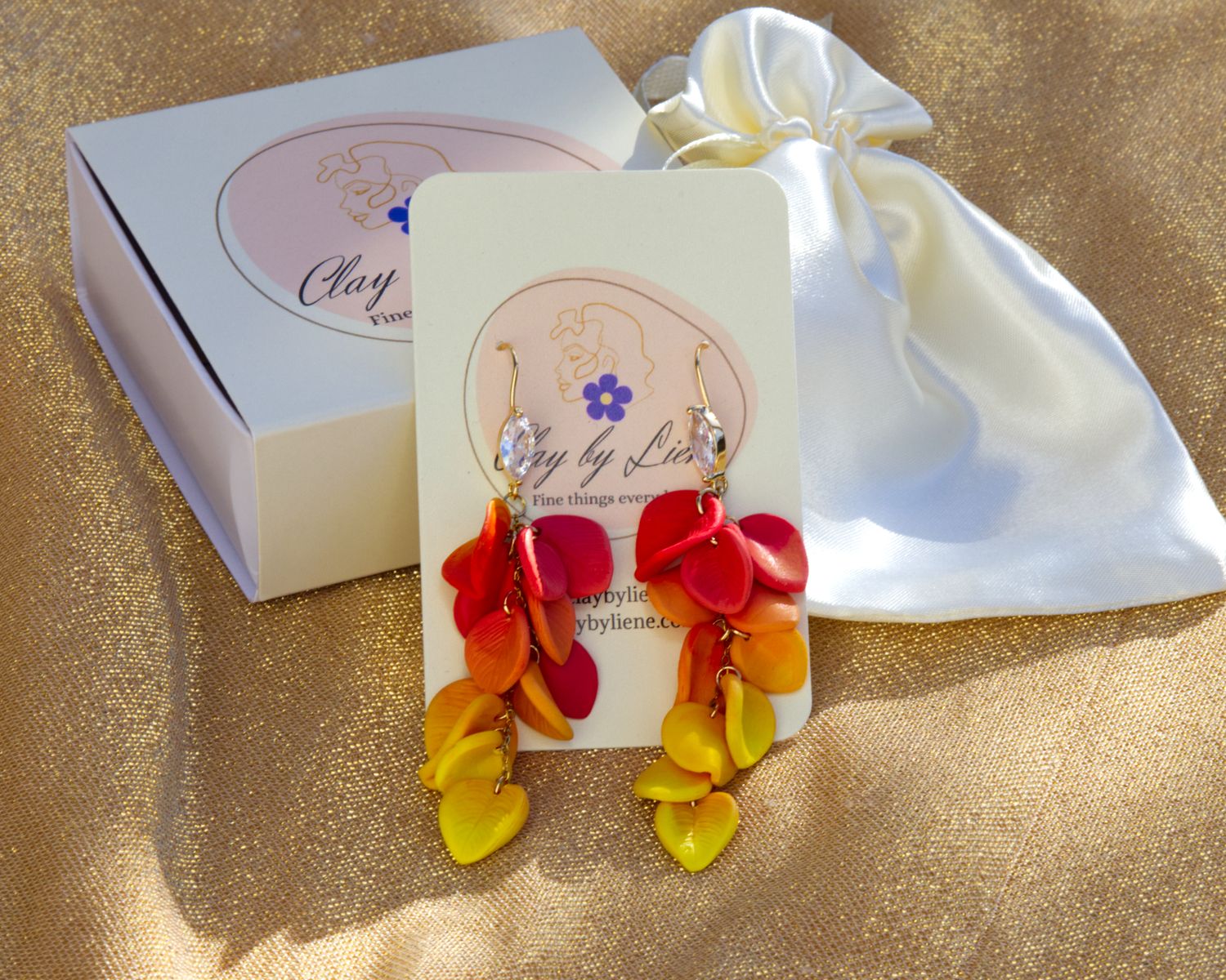 Long autumn leaves earrings with zirconia stone hooks