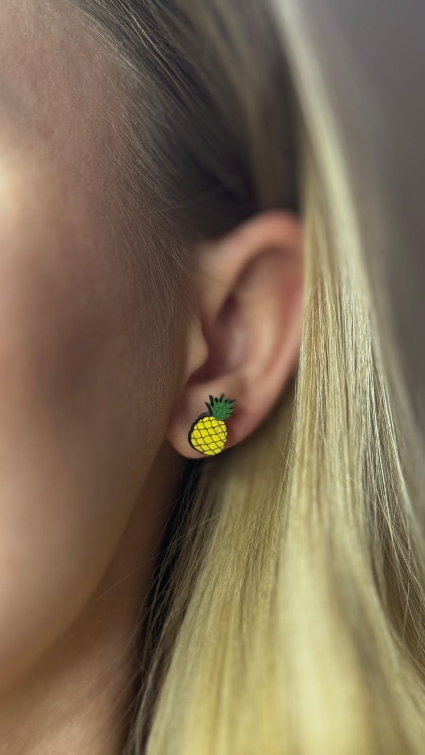 Drewniane kolczyki sztyfty – Ananas