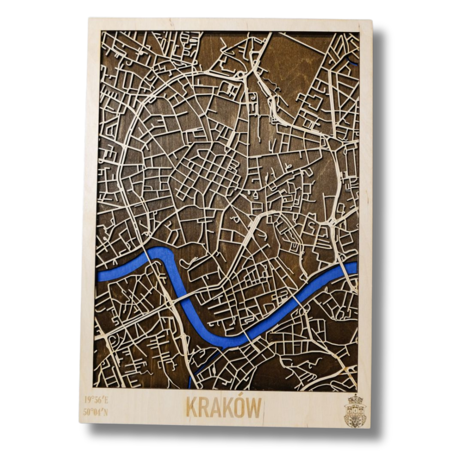 Drewniana mapa Kraków personalizowany grawer