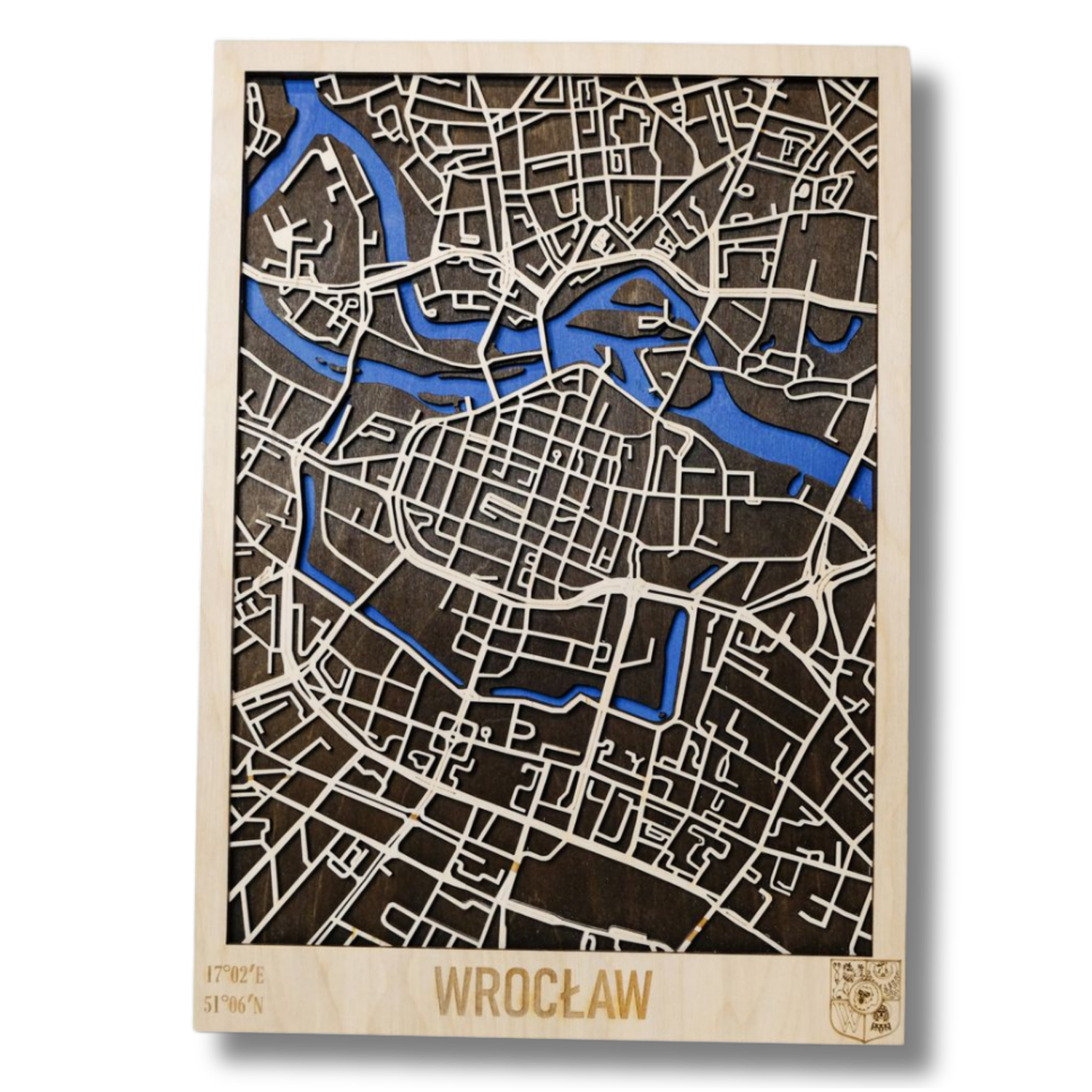 Drewniana mapa Wrocław personalizowany grawer
