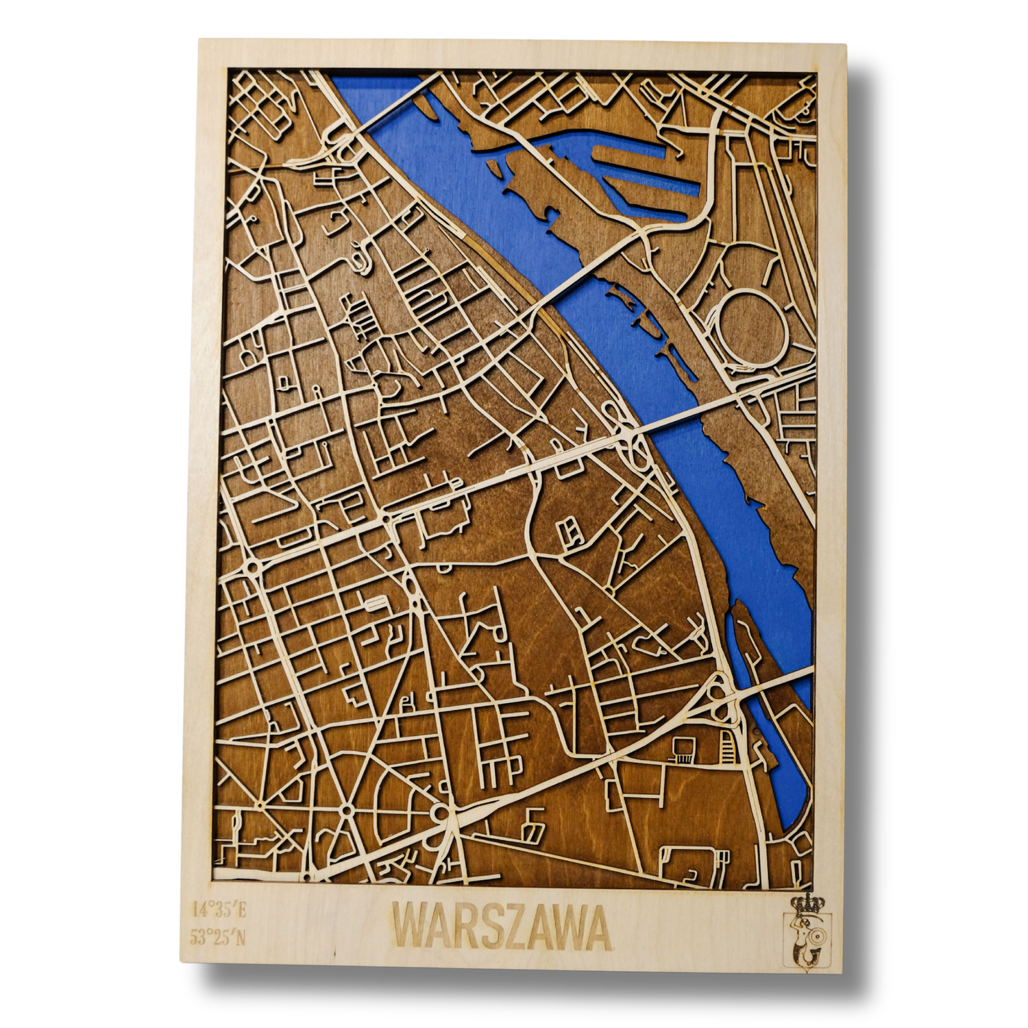 Drewniana mapa Warszawa personalizowany grawer