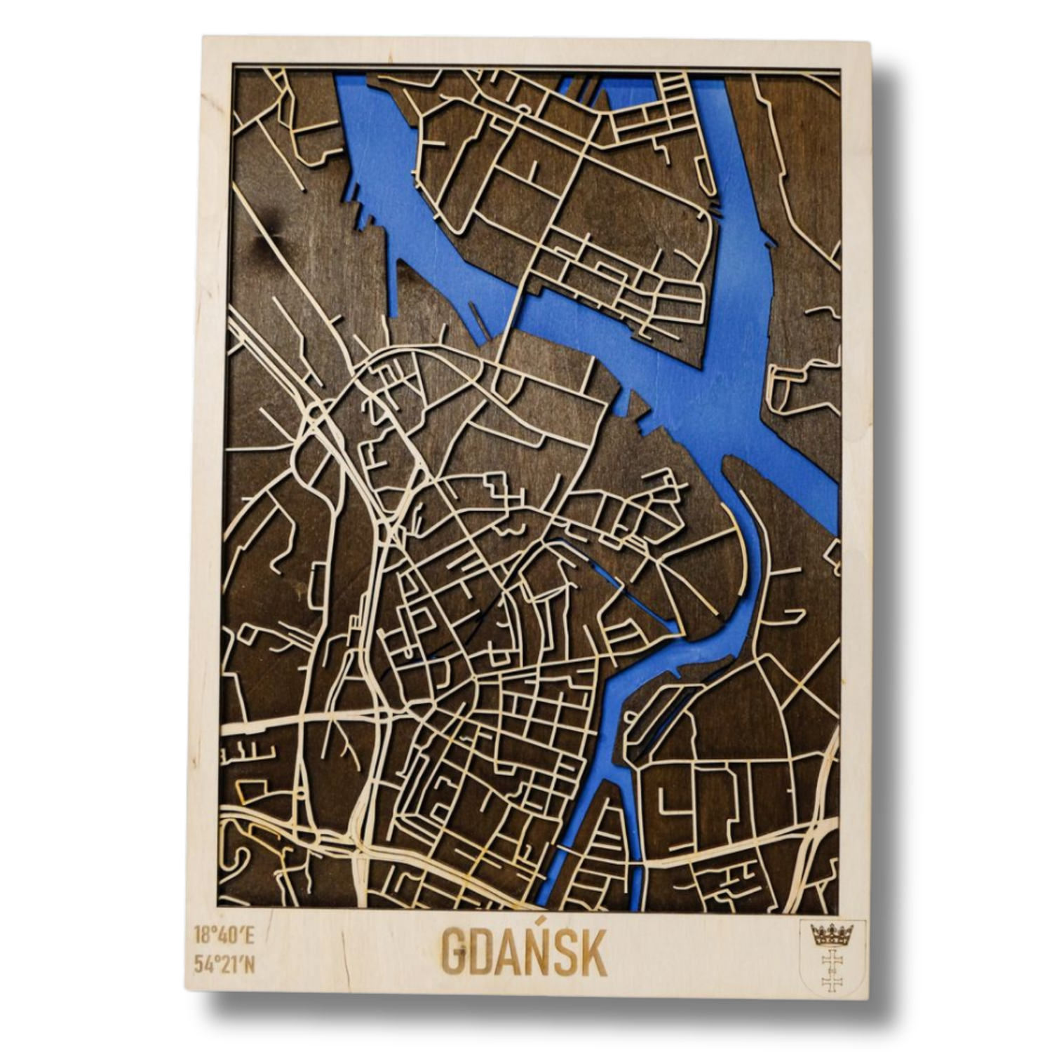Drewniana mapa Gdańsk personalizowany grawer