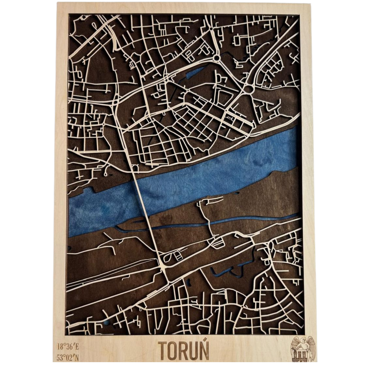 Drewniana mapa Toruń personalizowany grawer