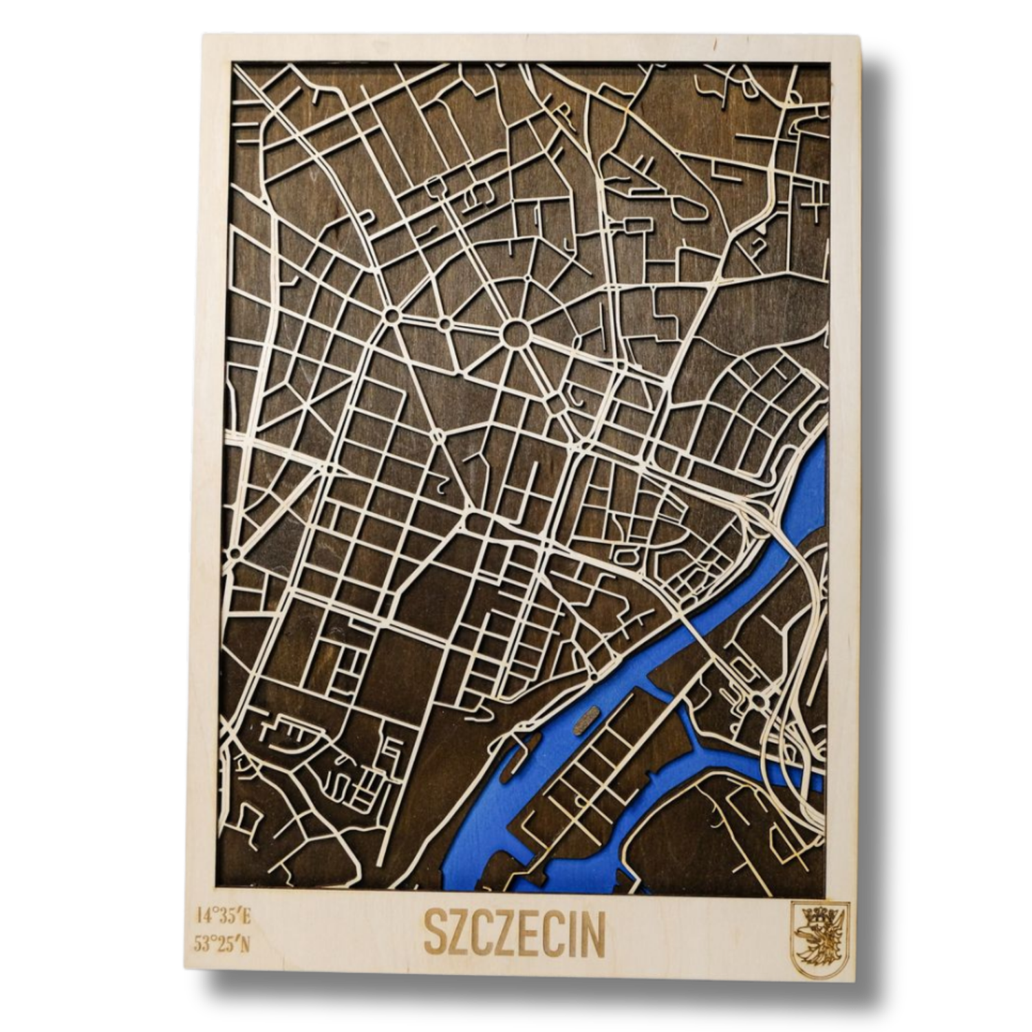Drewniana mapa Szczecin personalizowany grawer