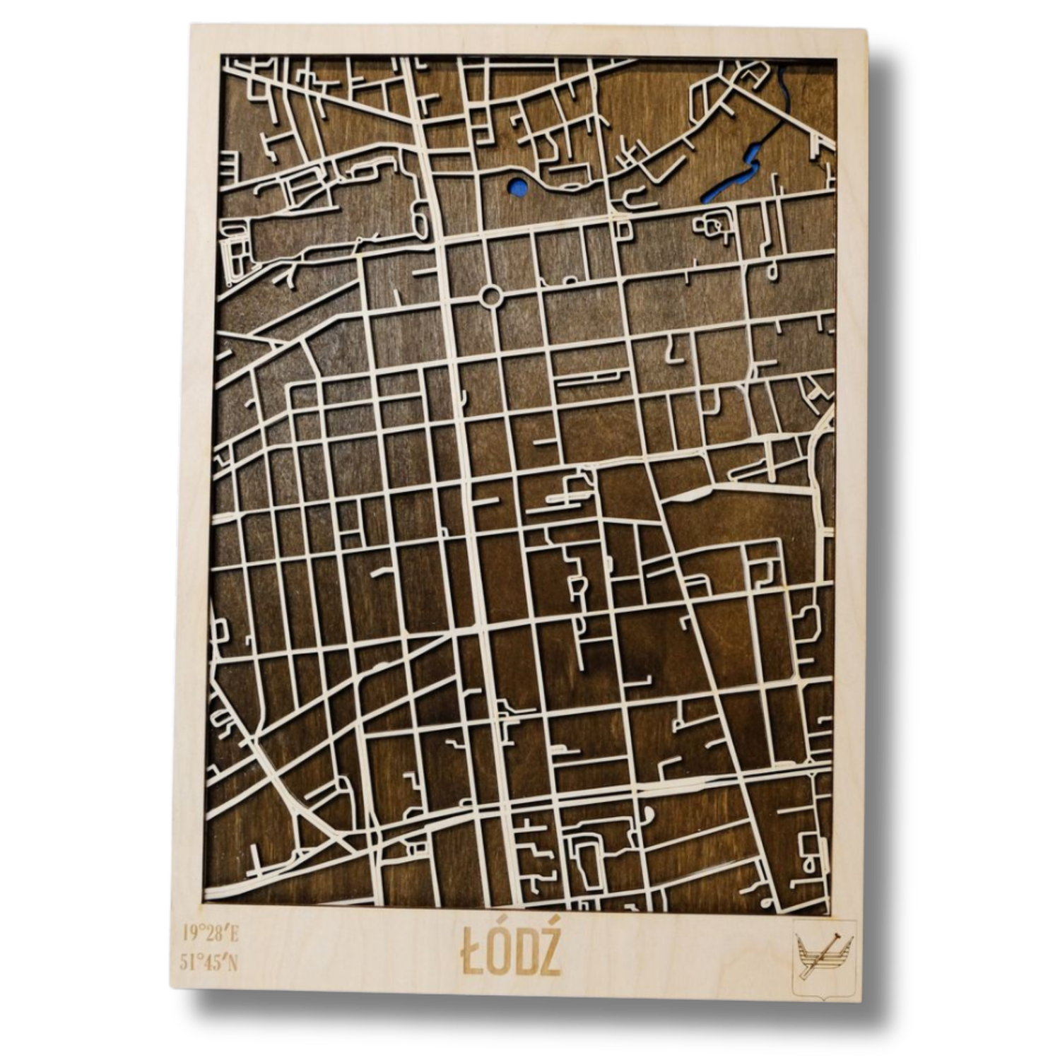 Drewniana mapa Łódź personalizowany grawer