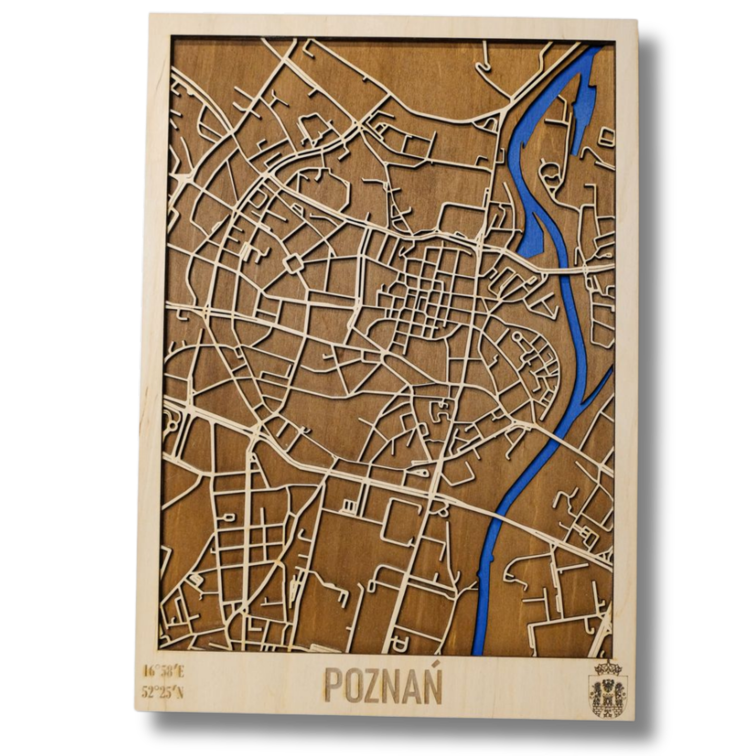 Drewniana mapa Poznań personalizowany grawer